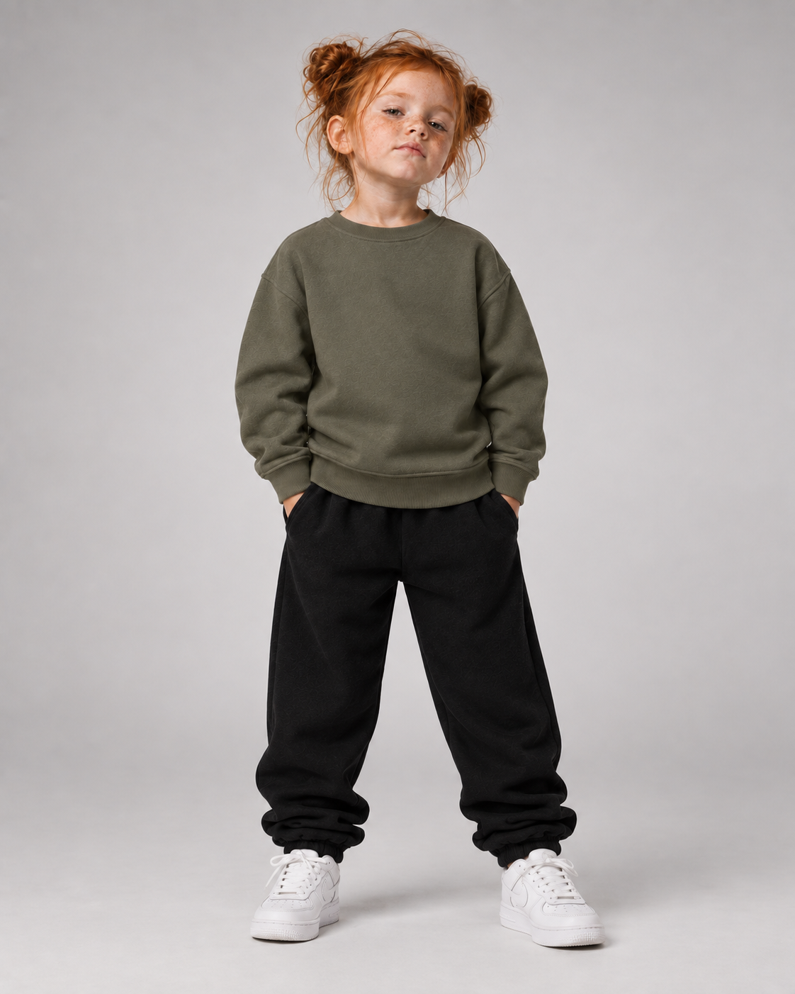 KITA CREW Kids Sweater Organic Khaki – Ganzkörper Vorderansicht