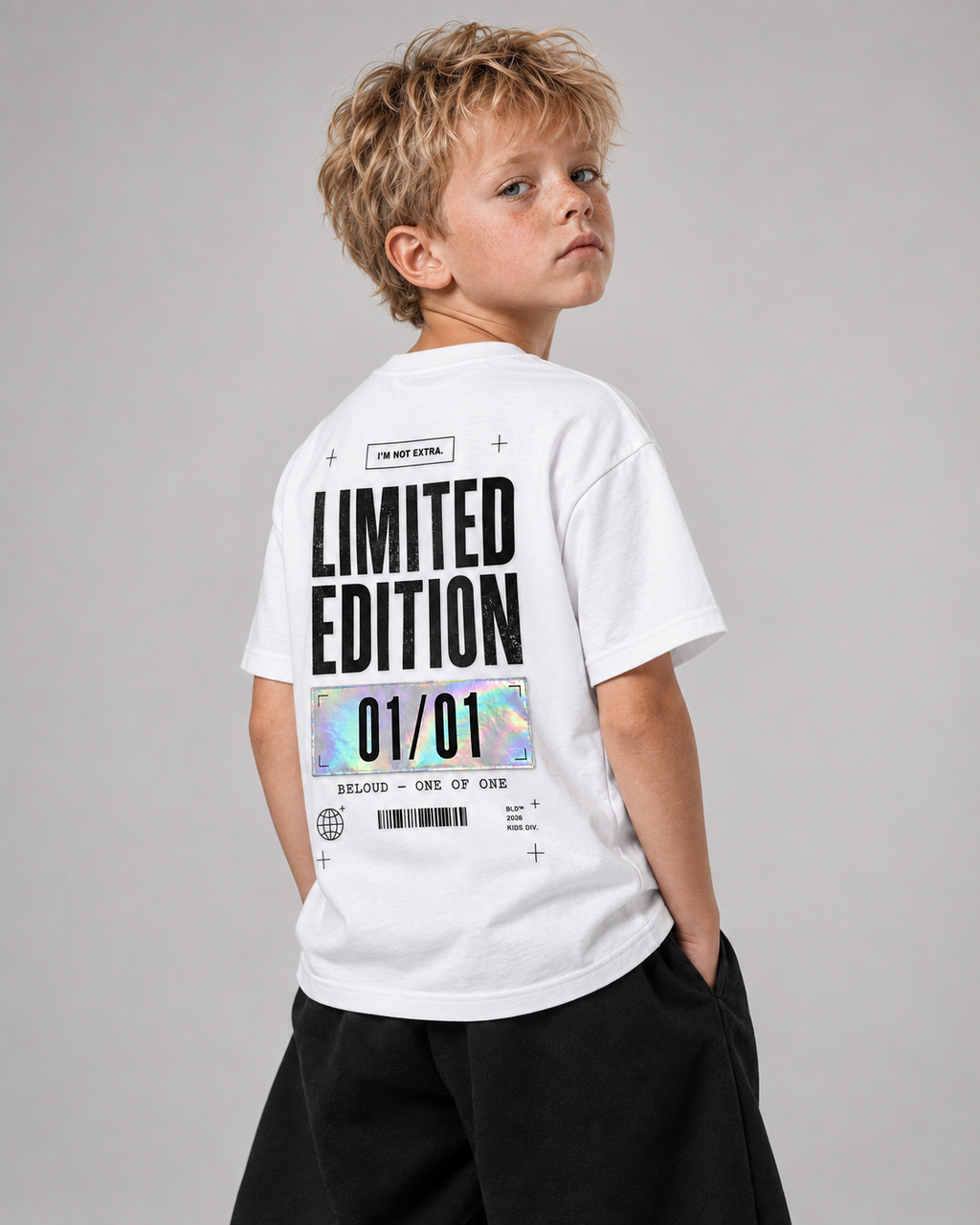 LIMITED EDITION Kids Shirt – White – Dreiviertel-Rückenansicht