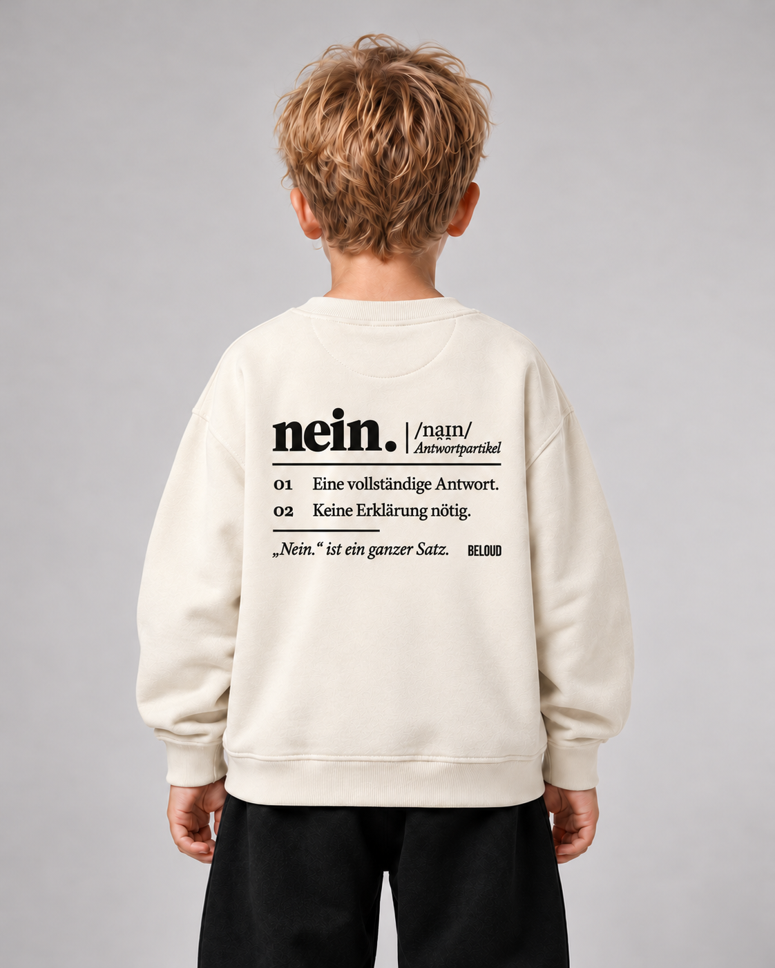 NEIN Kinder-Sweater in Ivory mit schwarzem Rückenprint