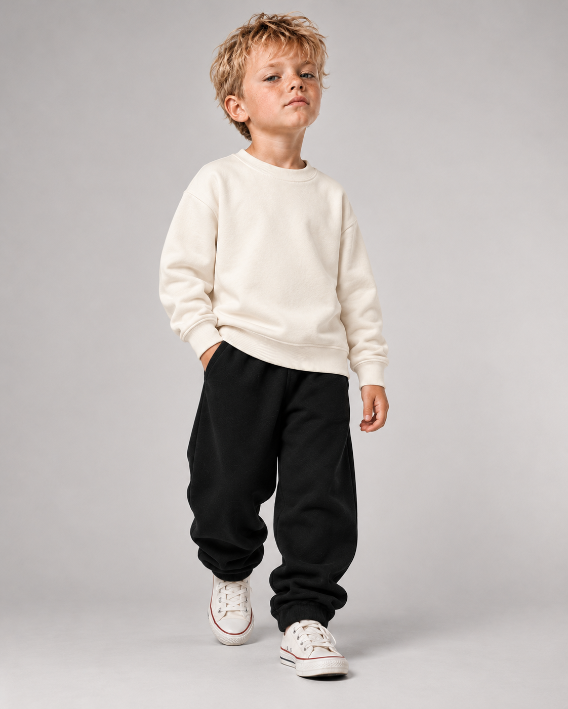 BELOUD NO ORDINARY KID Kids Sweater – Ivory – Ganzkörper-Frontansicht