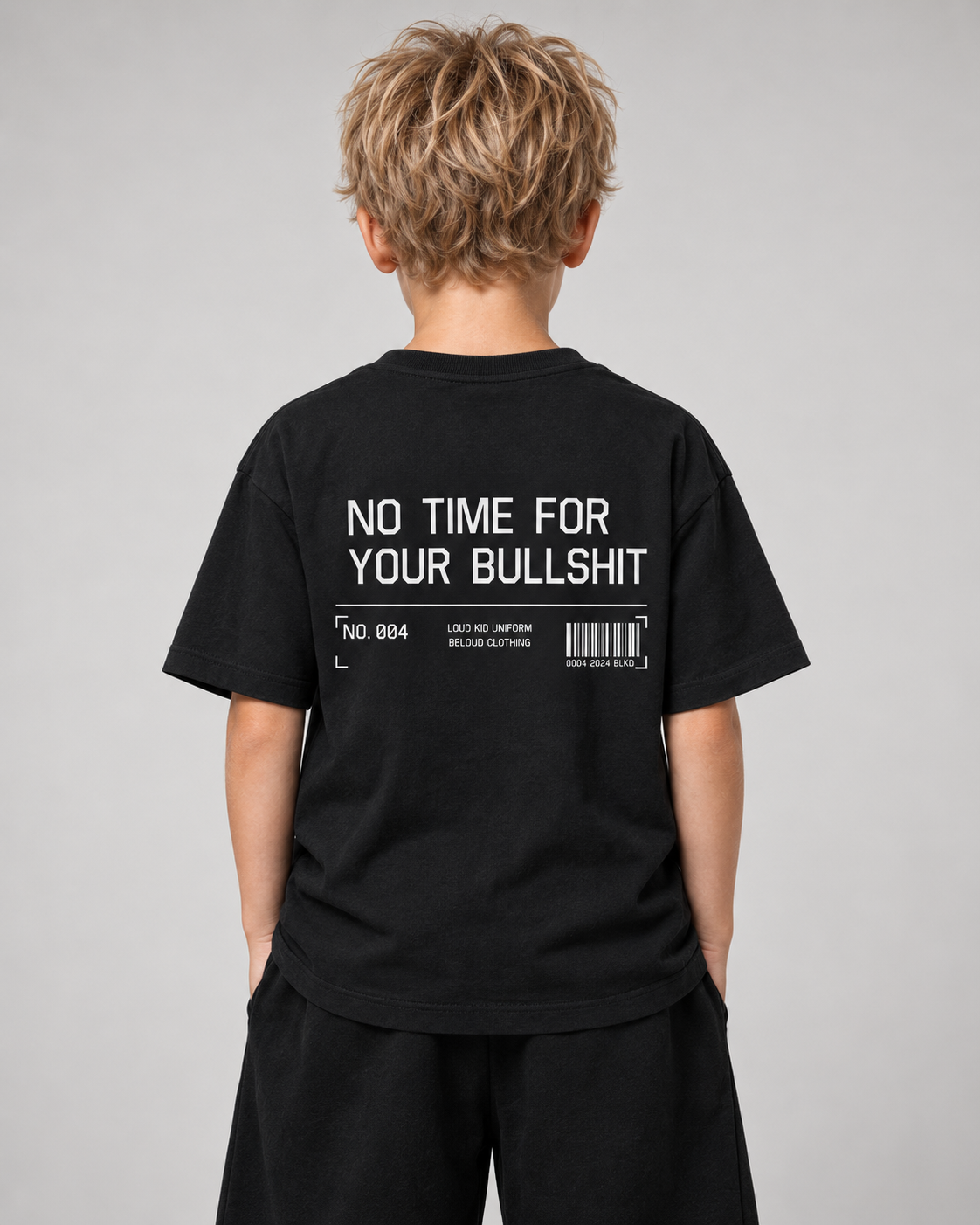 NO TIME FOR YOUR BULLSHIT Kids Shirt – Black – Rückenansicht Halfbody