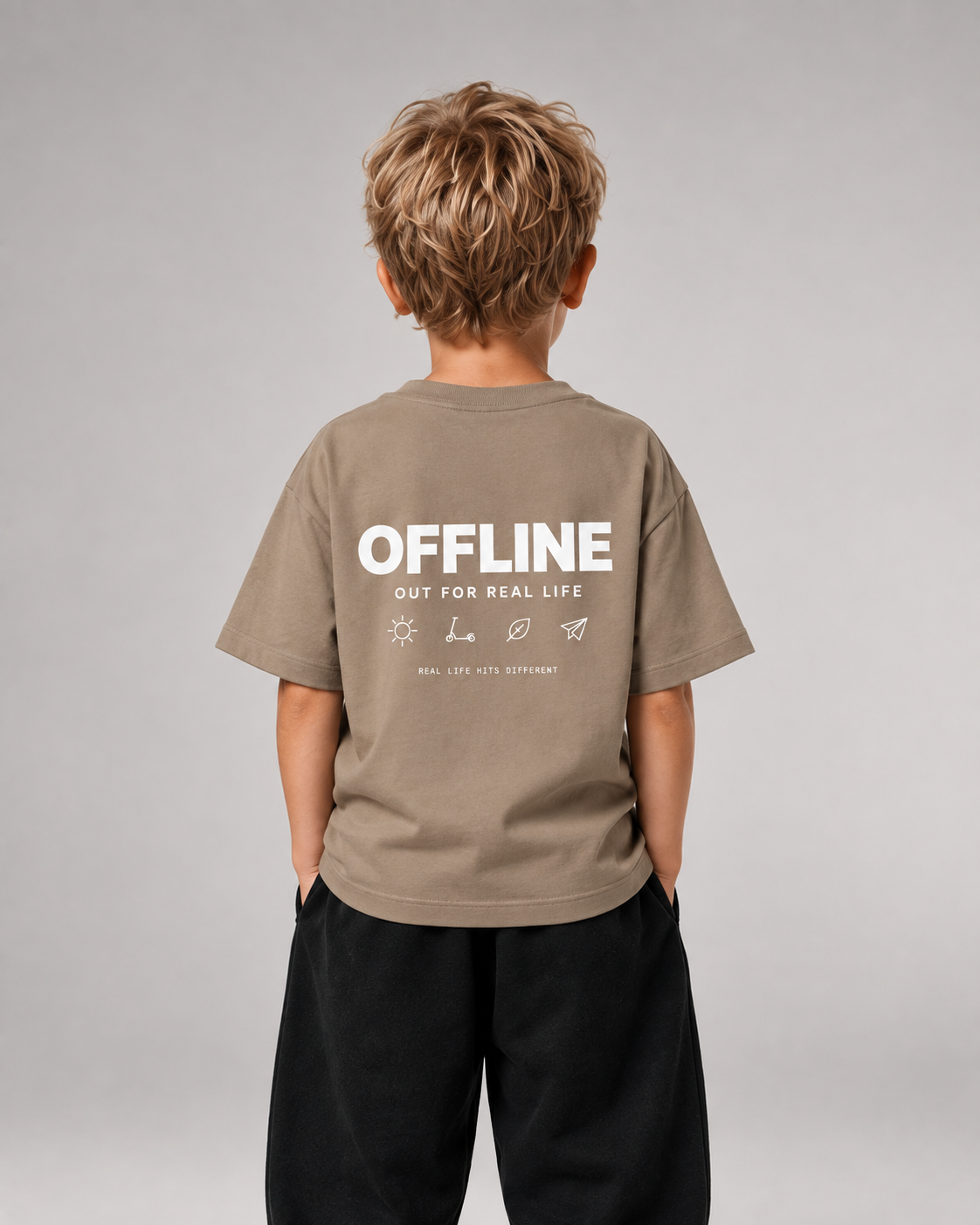 OFFLINE Kids Shirt – Wet Sand – Rückenansicht Halfbody