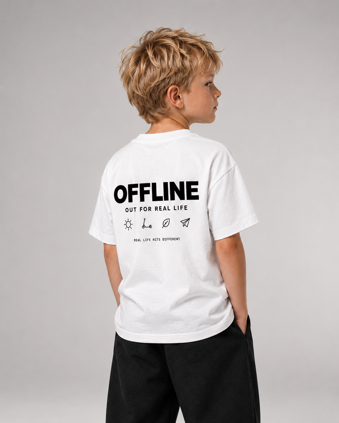 OFFLINE Kids Shirt – White – Dreiviertel-Rückenansicht
