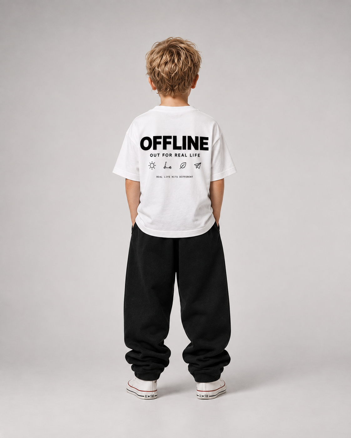 OFFLINE Kids Shirt – White – Rücken Fullbody