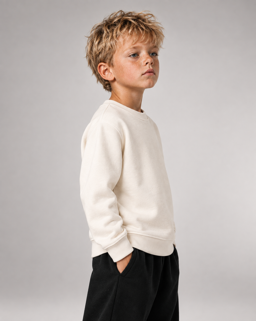 BELOUD OFFLINE Kids Sweater in Ivory – Seitliche Passform am Jungen