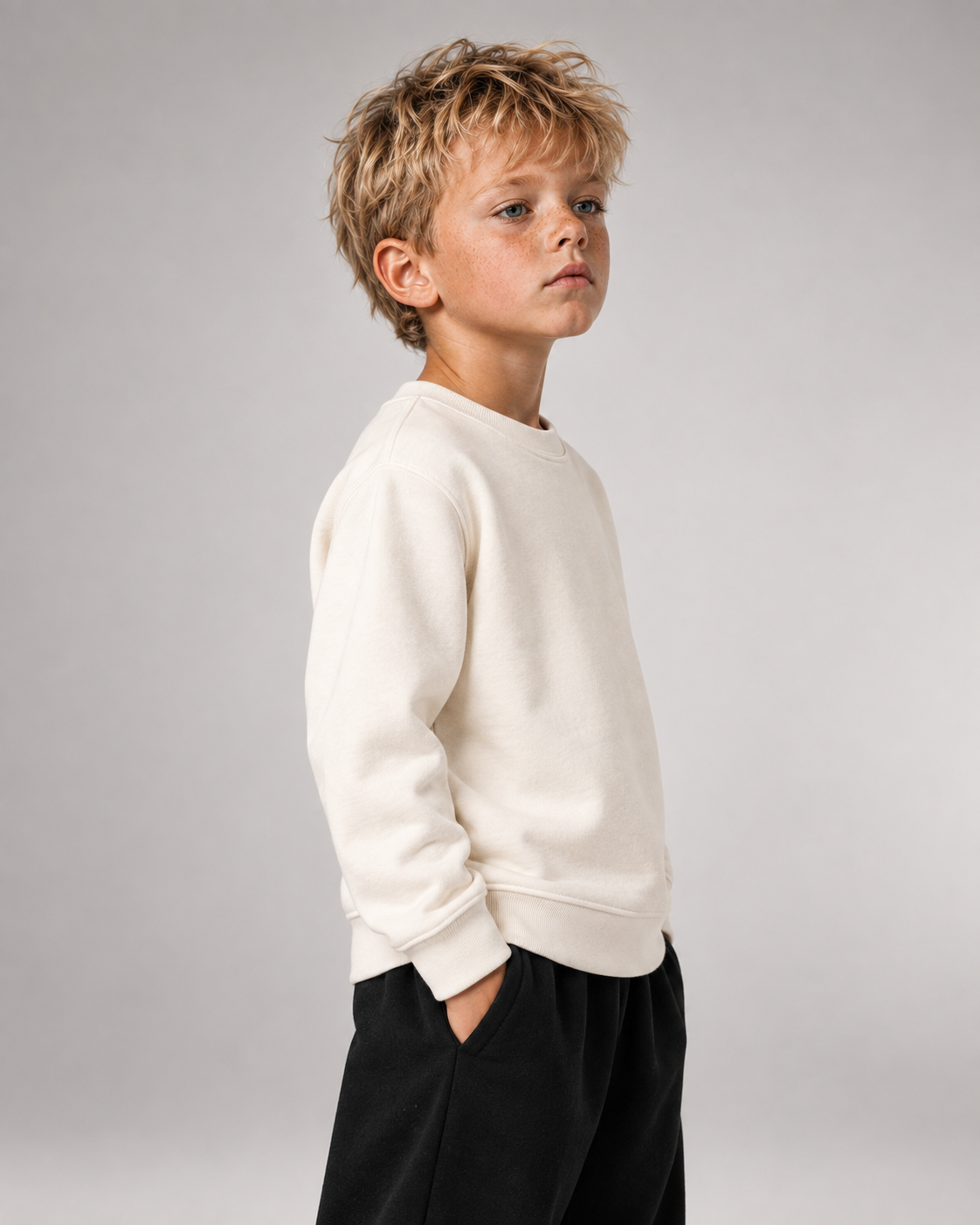 BELOUD OFFLINE Kids Sweater in Ivory – Seitliche Passform am Jungen