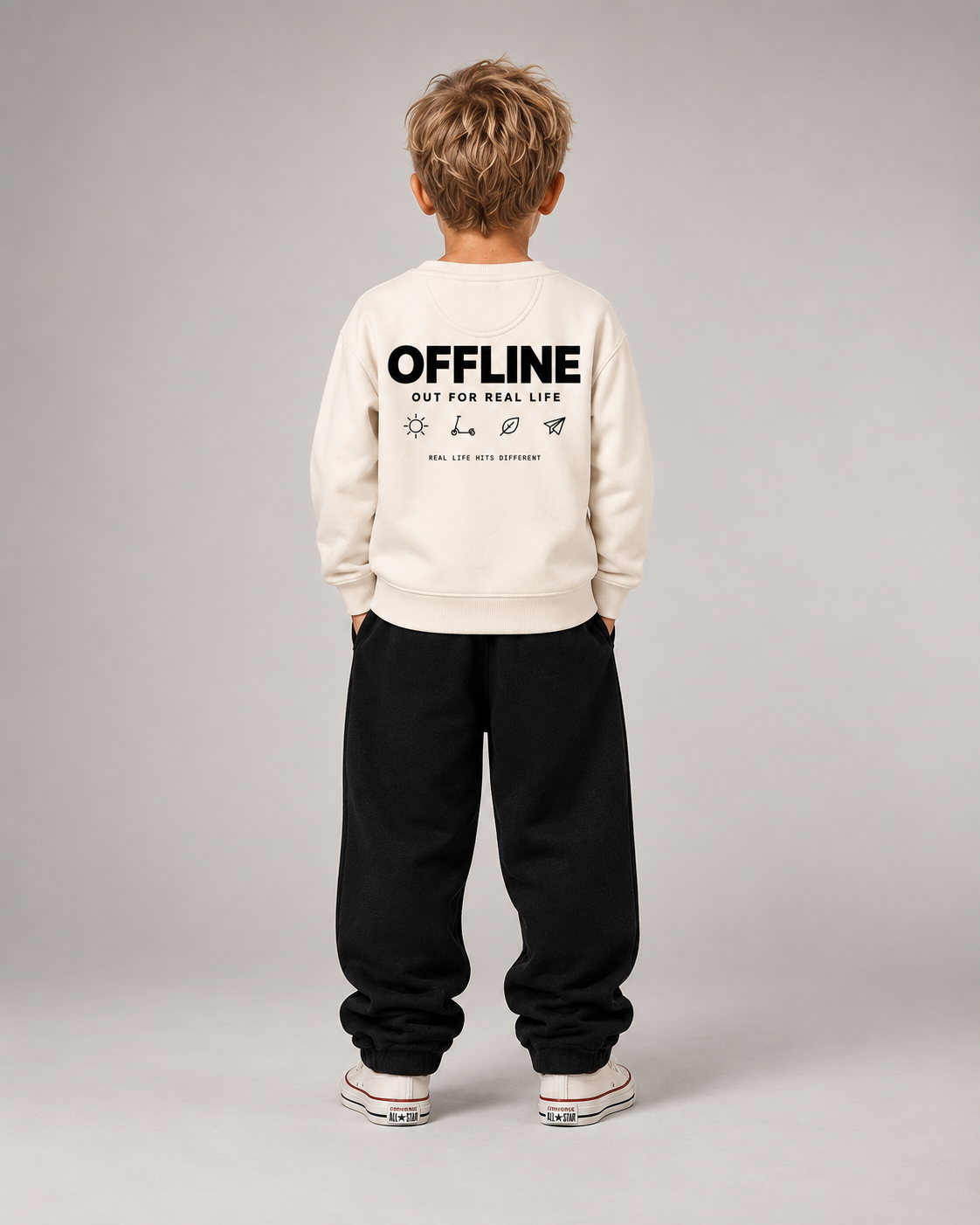 BELOUD OFFLINE Kids Sweater in Ivory – Ganzkörper-Rückenansicht