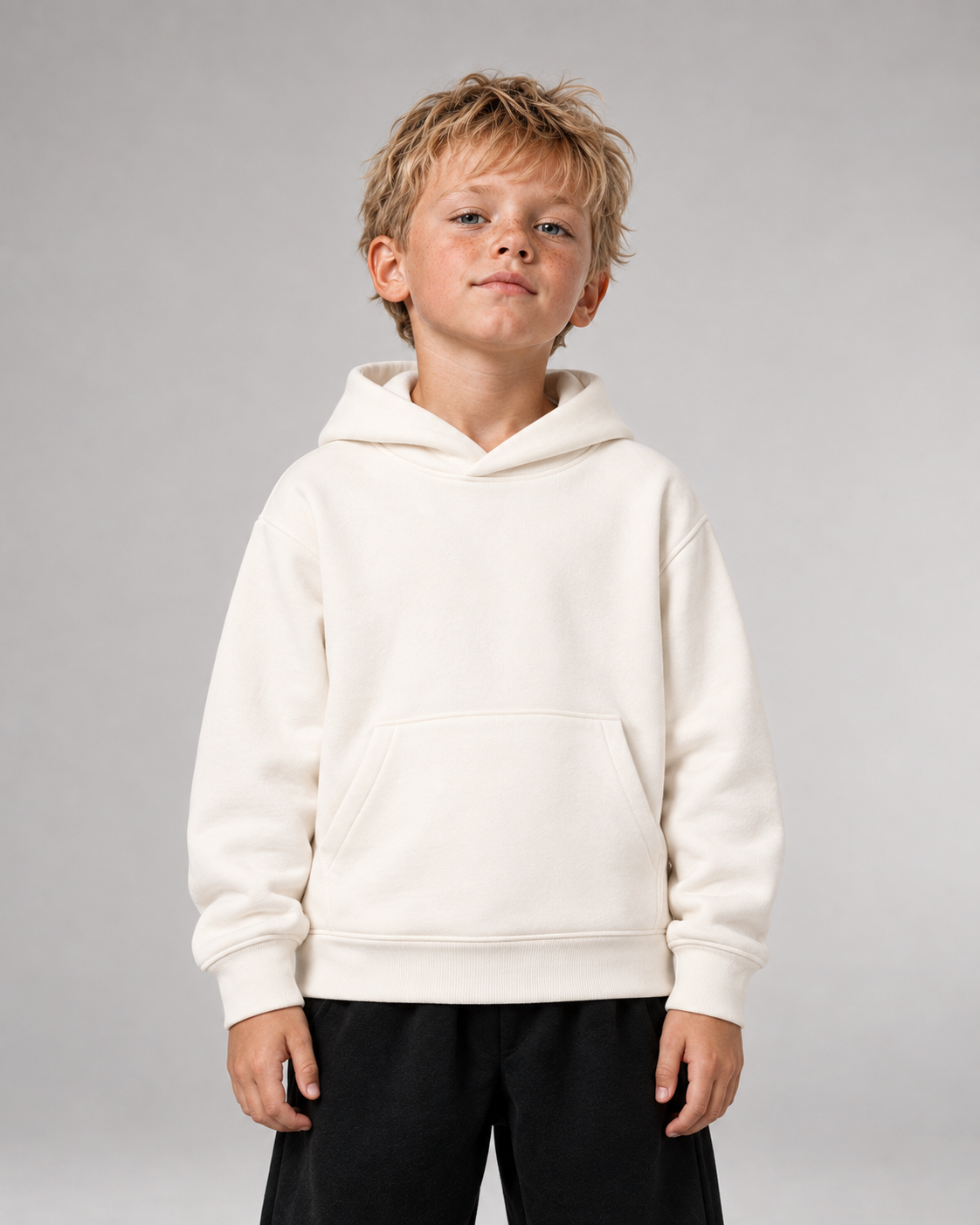 PAUSE Kids Hoodie in Ivory – Vorderansicht ohne Frontprint