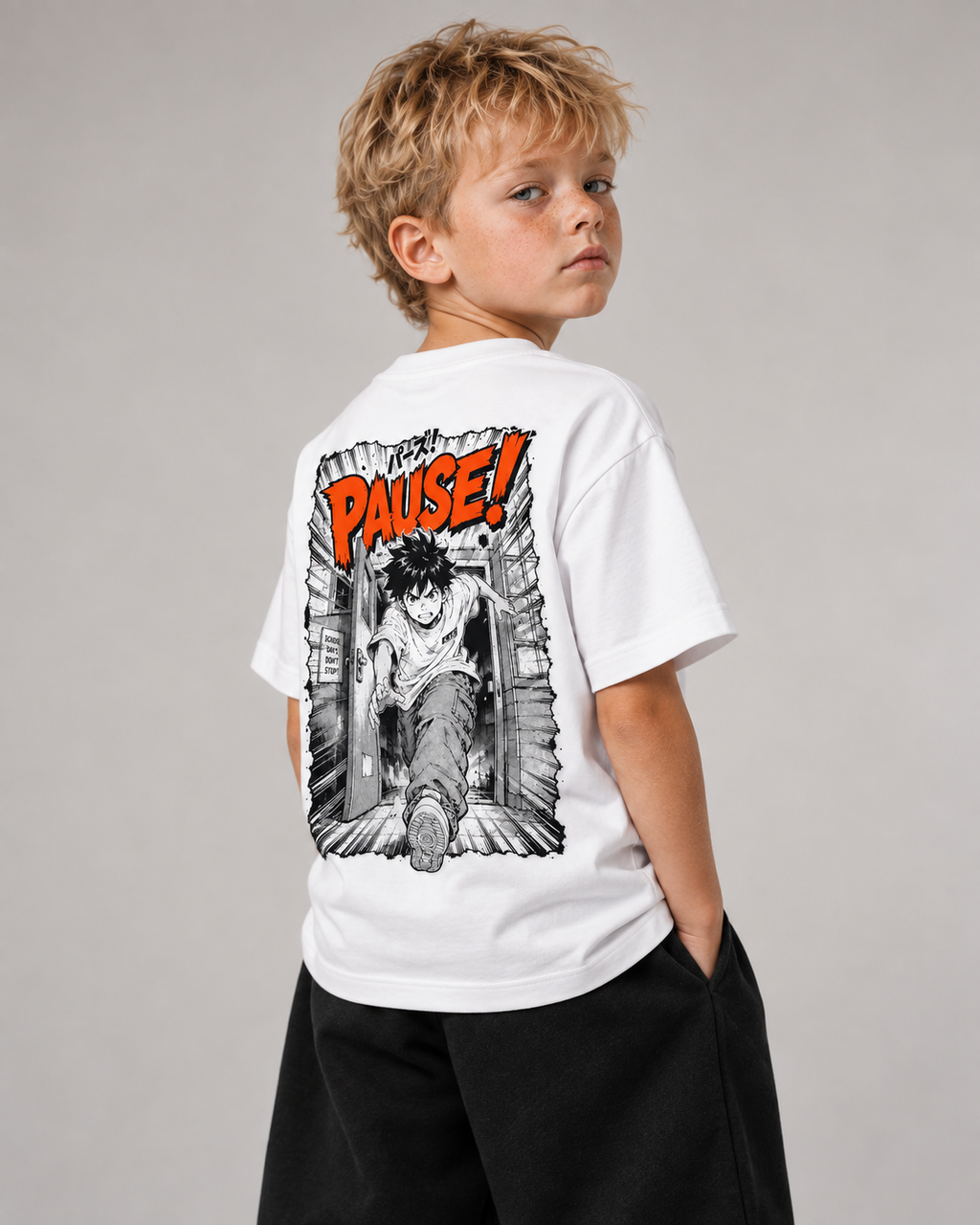 PAUSE Kids Shirt – White – Dreiviertel-Rückenansicht