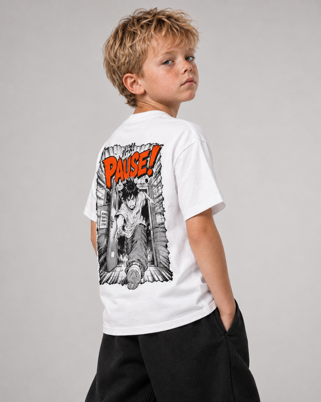 PAUSE Kids Shirt – White – Seitenansicht zur Passform