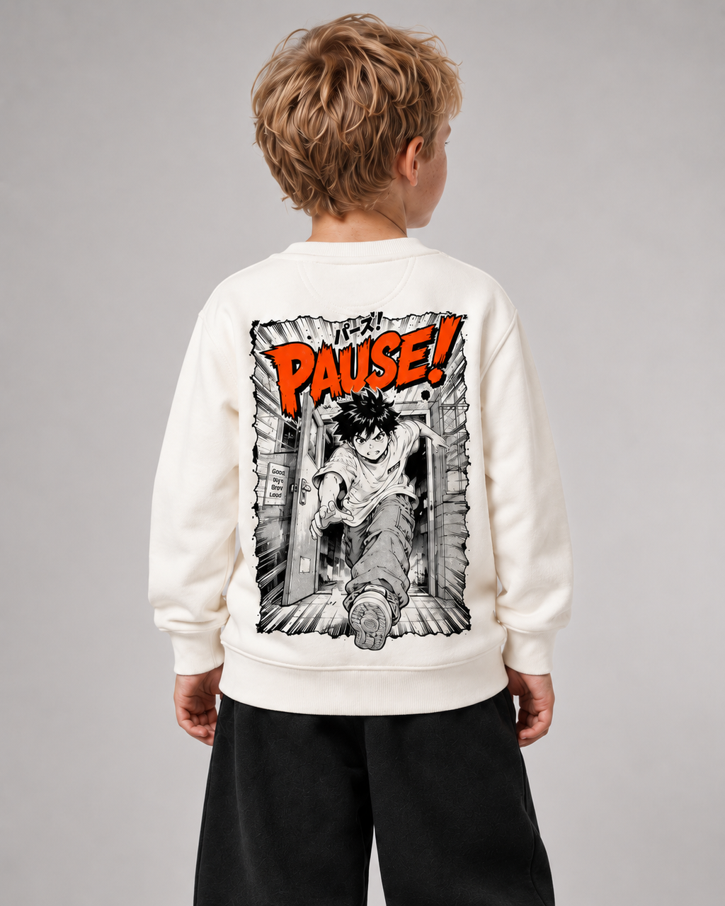 PAUSE! Kids Sweater in Ivory – Rückenansicht getragen