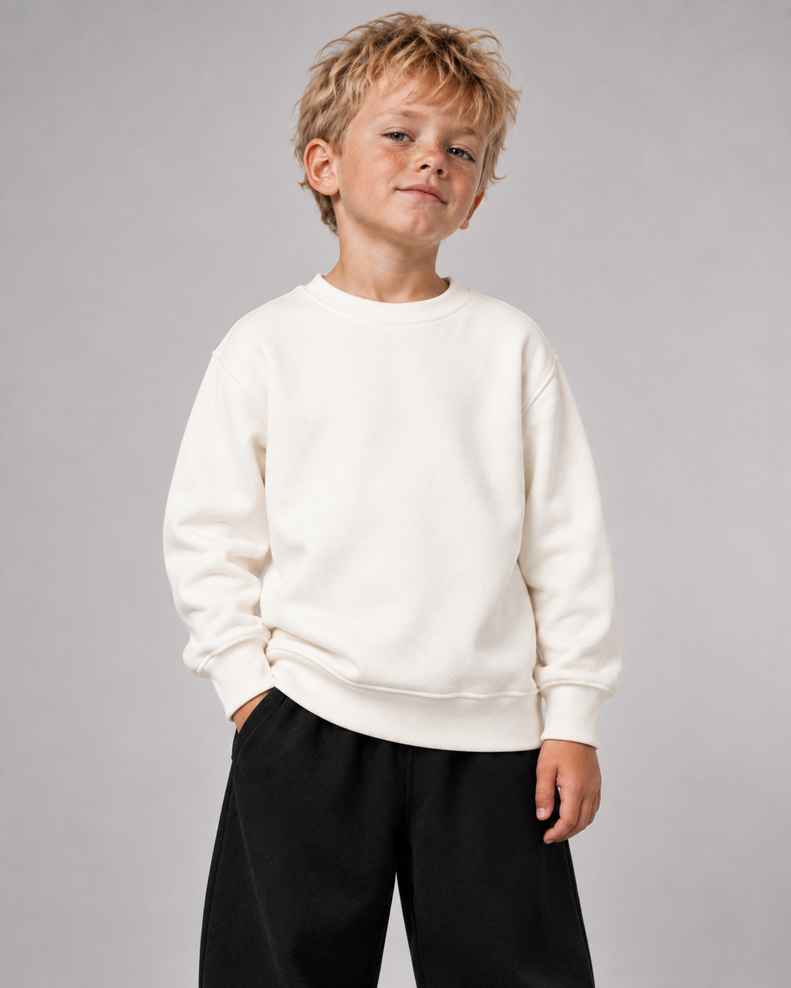 PAUSE! Kids Sweater in Ivory – Vorderansicht getragen