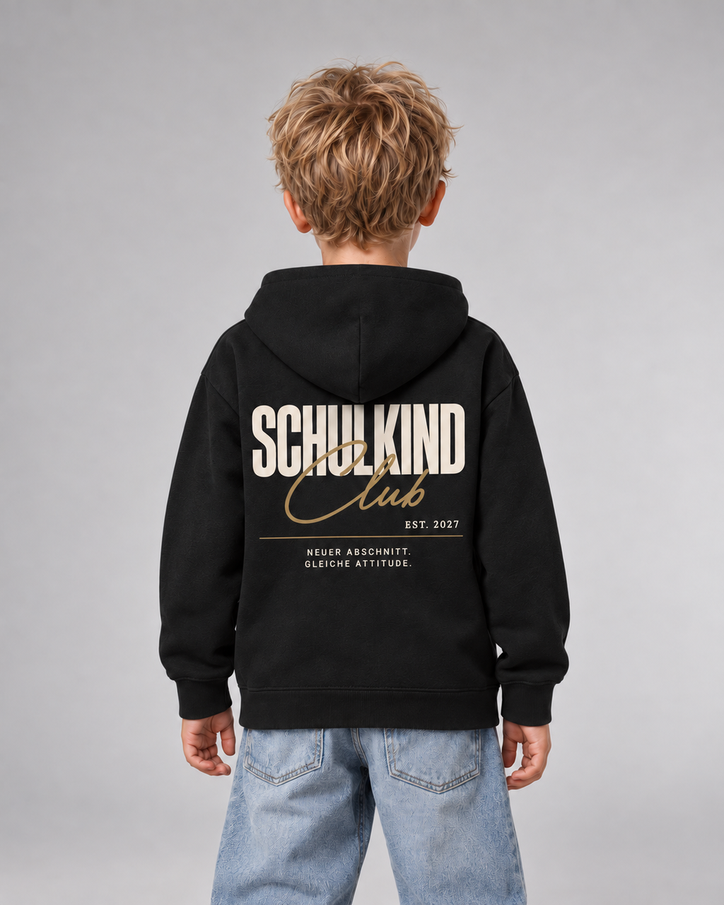 SCHULKIND CLUB 2027 Kids Hoodie – Black – Rückenansicht Halfbody