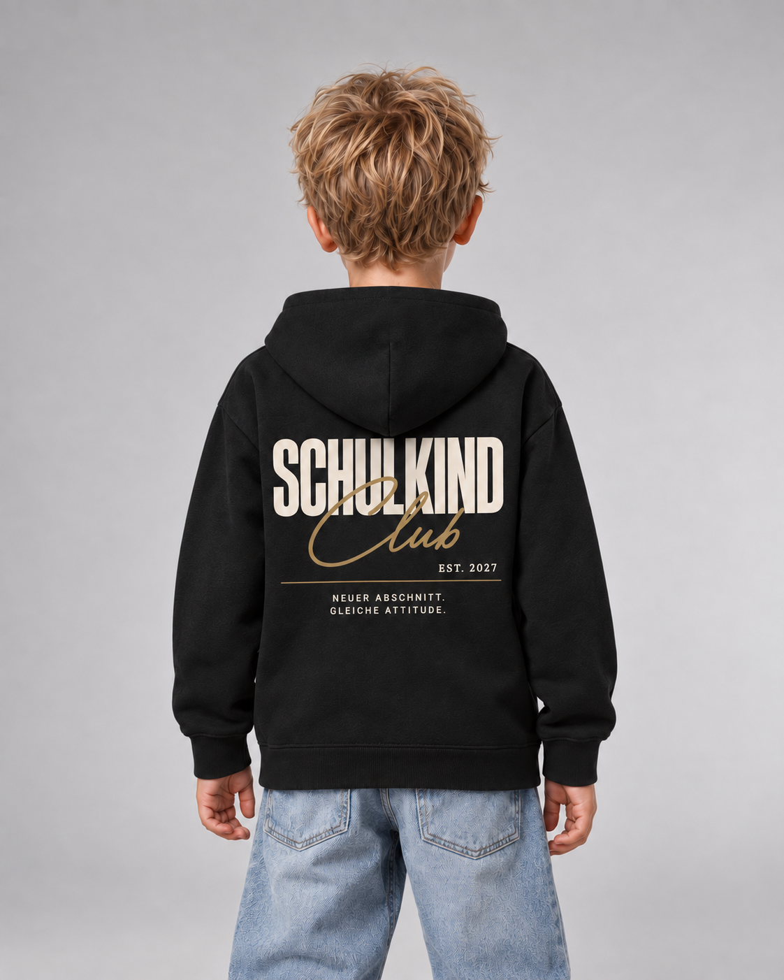 SCHULKIND CLUB 2027 Kids Hoodie – Black – Rückenansicht Halfbody