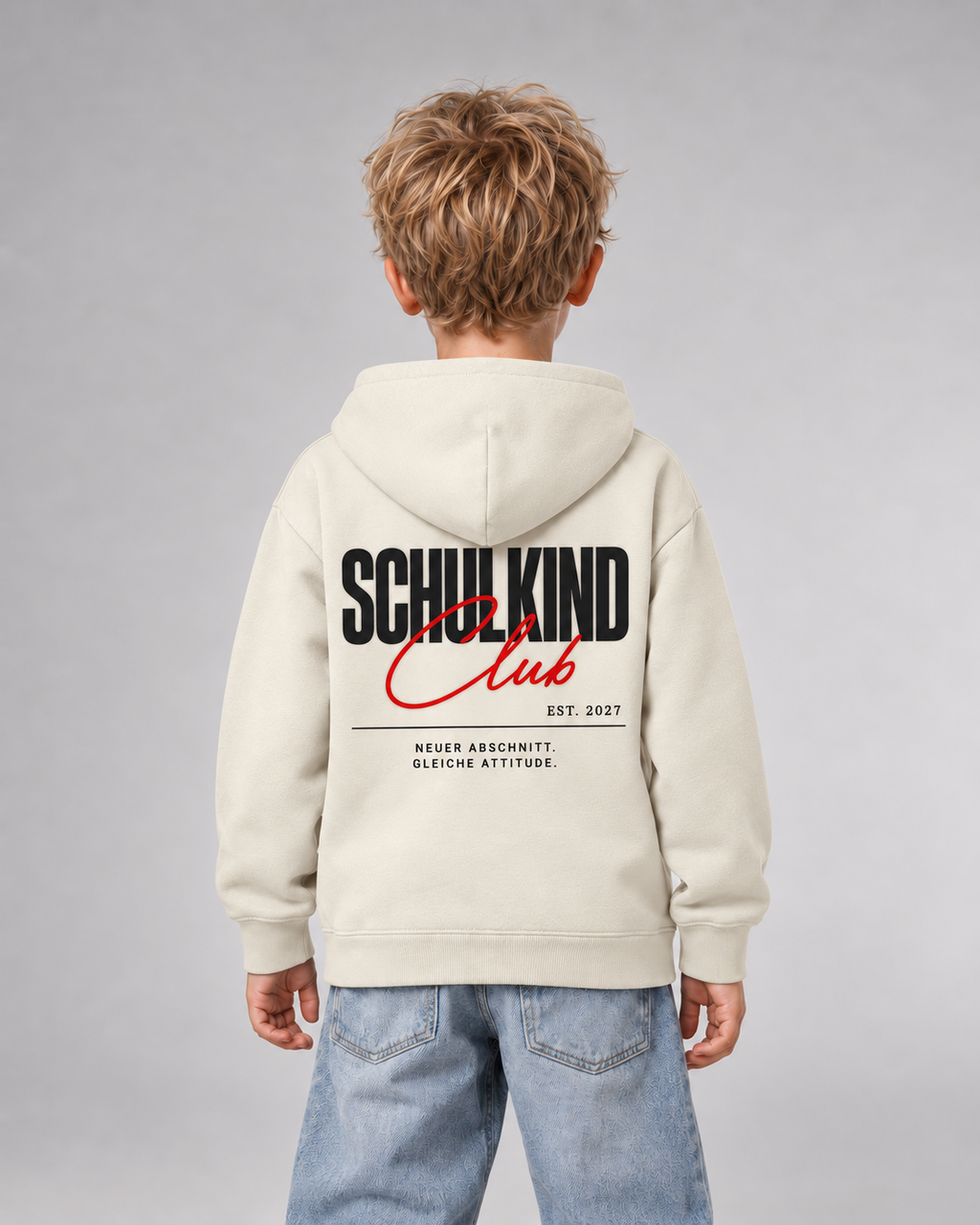 SCHULKIND CLUB 2027 Kids Hoodie – Ivory – Rückenansicht Halfbody