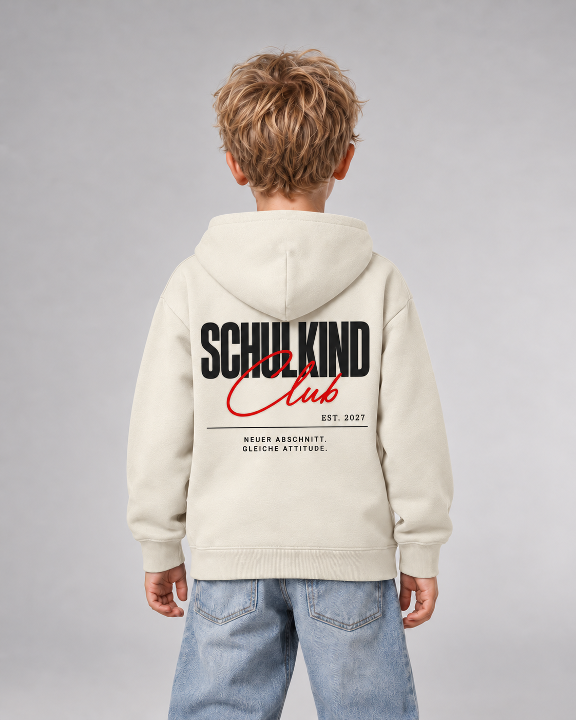 SCHULKIND CLUB 2027 Kids Hoodie – Ivory – Rückenansicht Halfbody