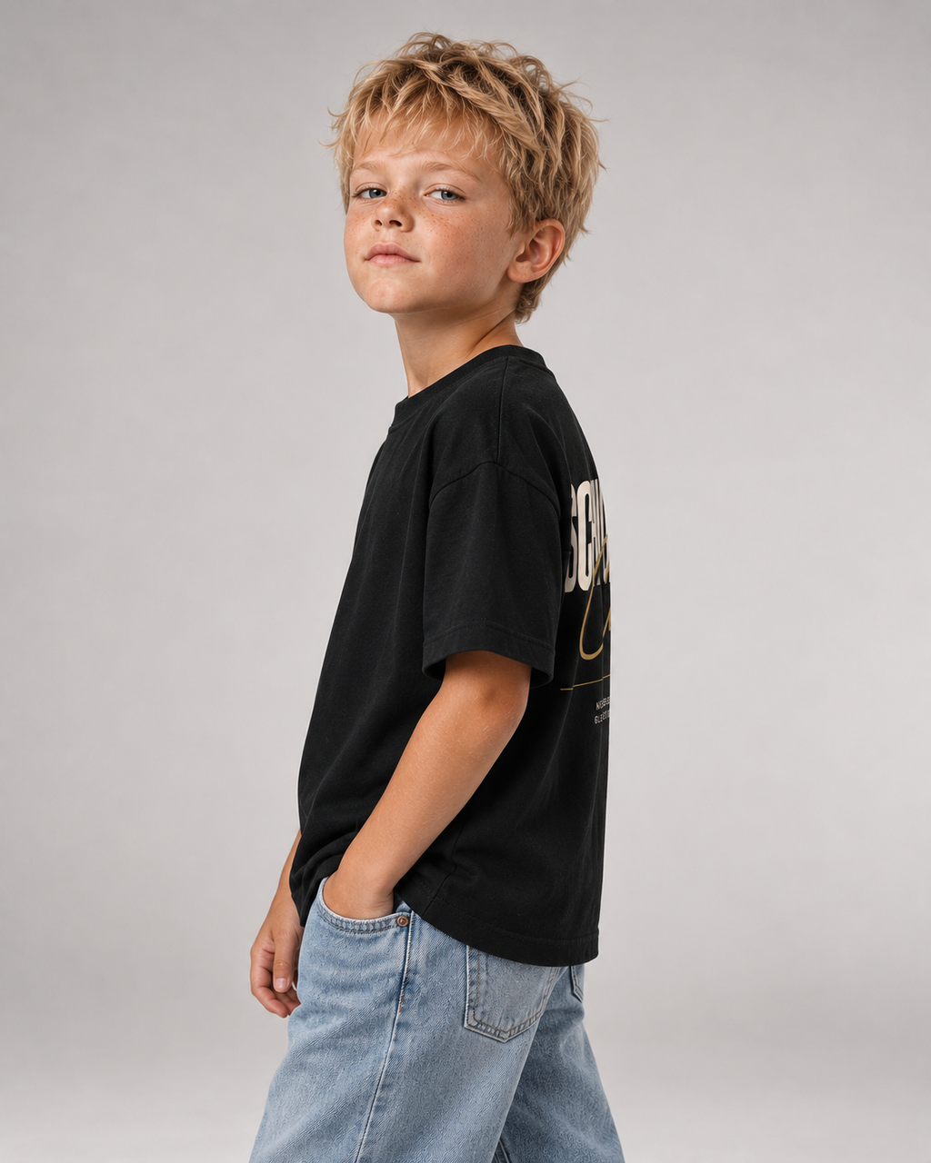SCHULKIND CLUB 2027 Kids Shirt – Black – Seitenansicht Fit