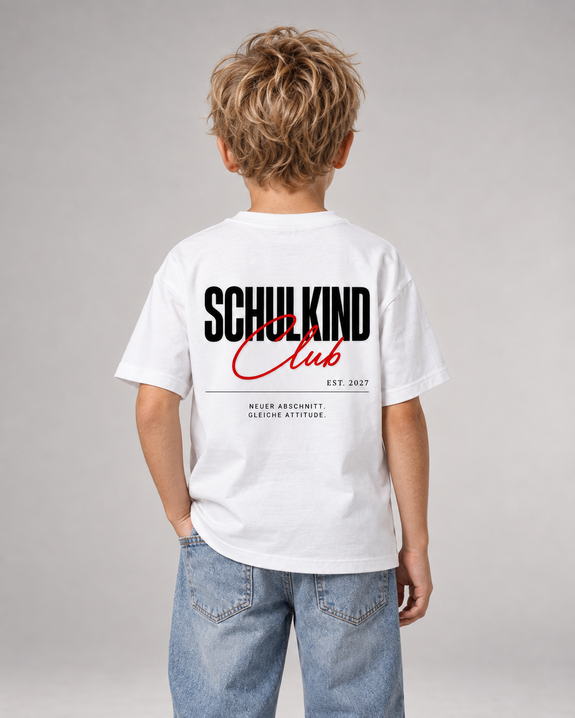 SCHULKIND CLUB 2027 Kids Shirt – White – Rückenansicht Halfbody