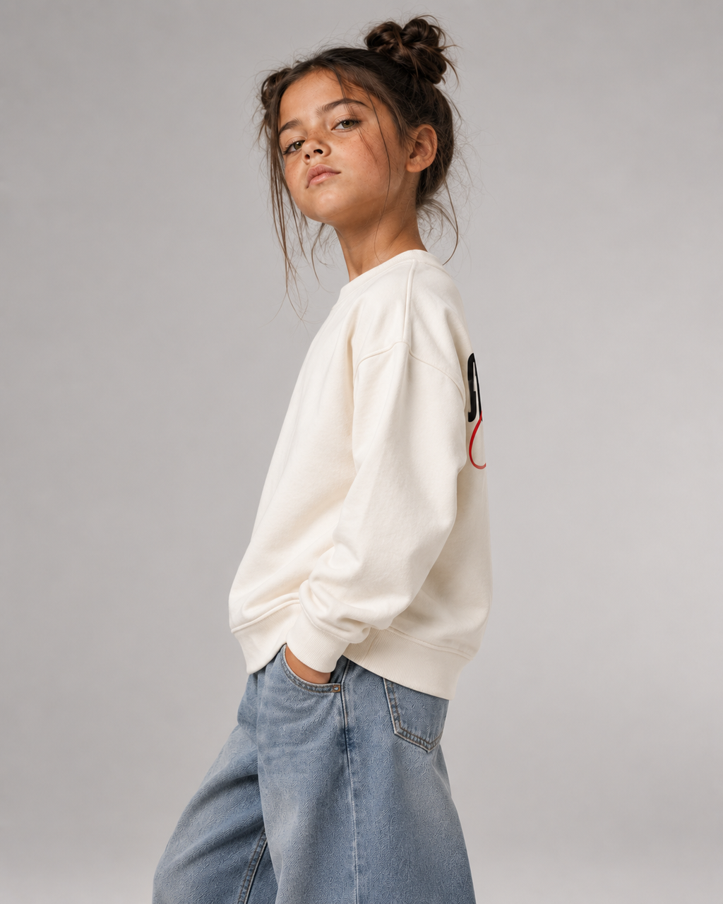 SCHULKIND CLUB 2027 Kids Sweater – Ivory – Seitenansicht Passform
