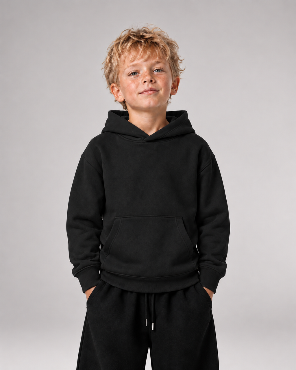 SCHULKIND CLUB 2026 Kids Hoodie Black – Frontansicht getragen