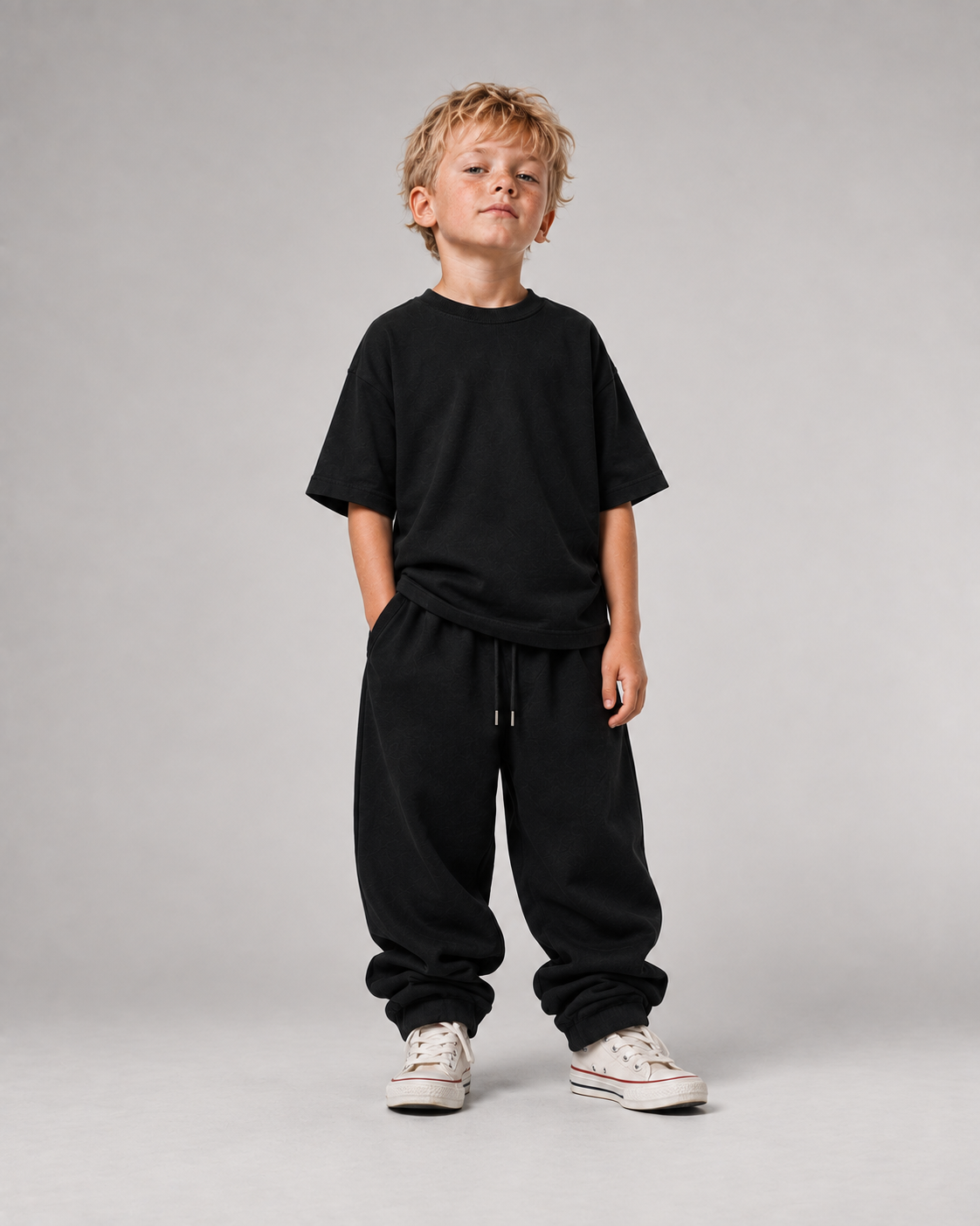SCHULKIND CLUB Kids Shirt – Black – Frontansicht Fullbody